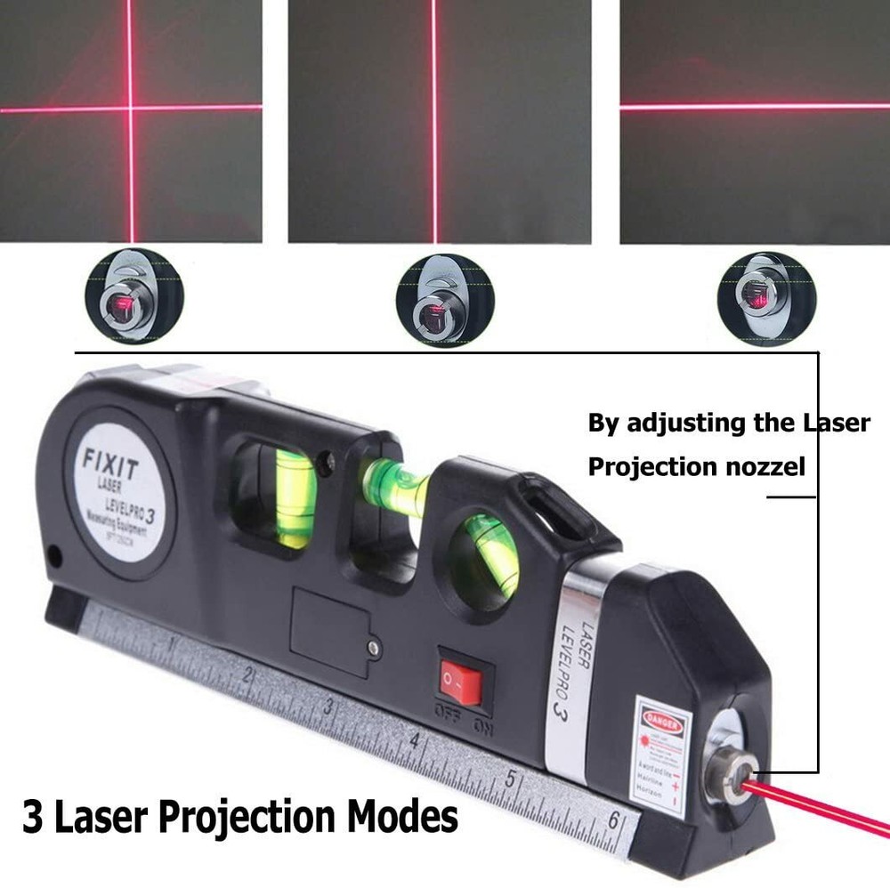 Laser Level 8' Measuring Tape Level Horizontal Vertical Laser Light Beam