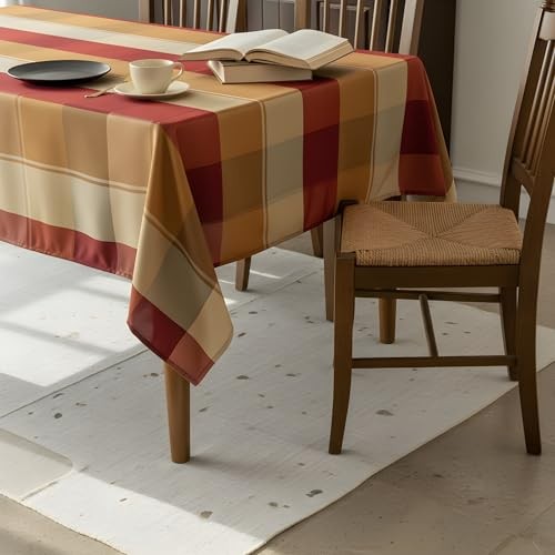 Rectangle Plaid Tablecloth, Waterproof Table 70" x 52" (Rectangular) Brown