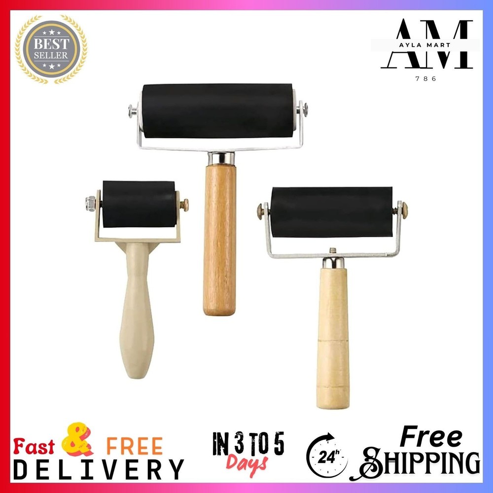 3pk Rubber Roller Brayer Rollers 1.4/2.4/4 Inch Art Craft Roller for Printmaking