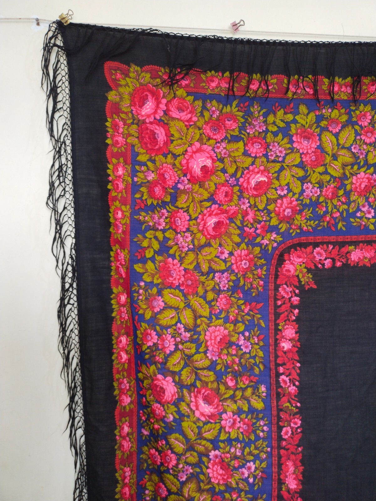 vintage gorgeous flowers printed piano fringes shawl scarf itm1236