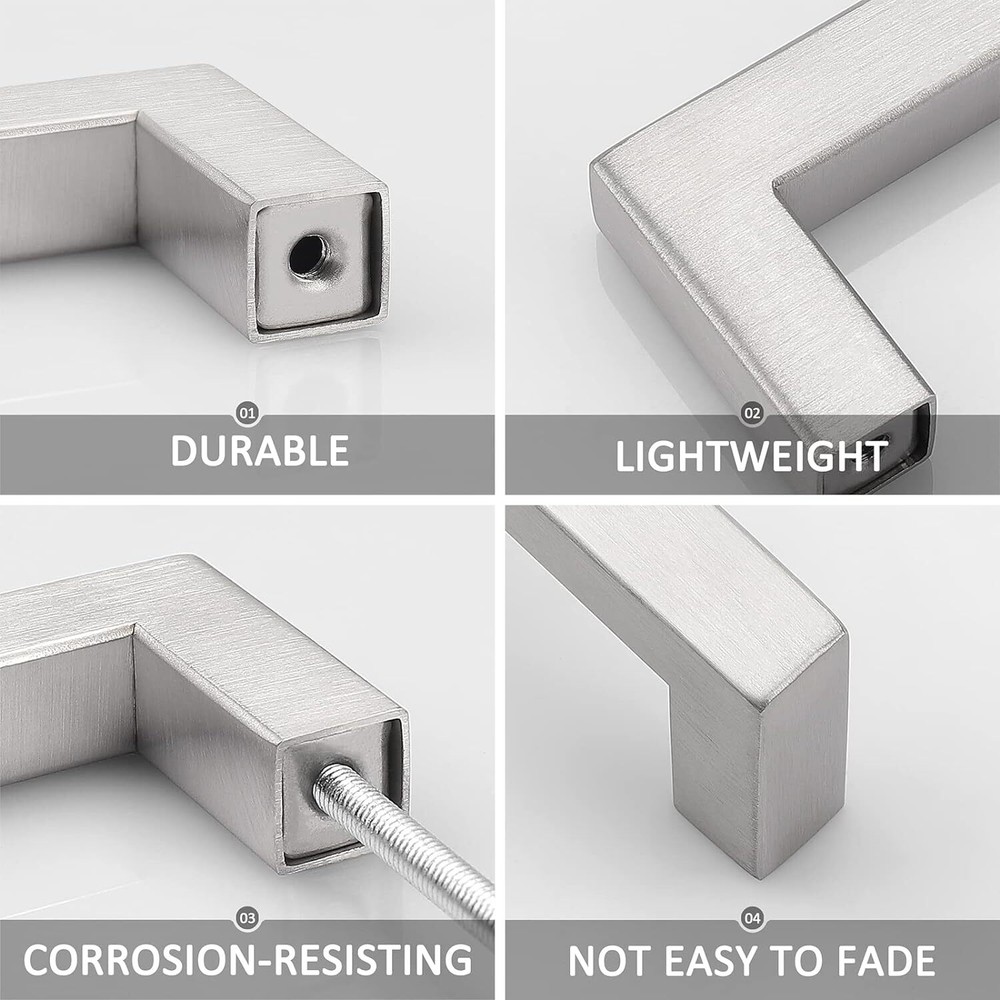 Silver Brushed Square Modern Cabinet Handle Pulls Kitchen Drawer Stainless Steel