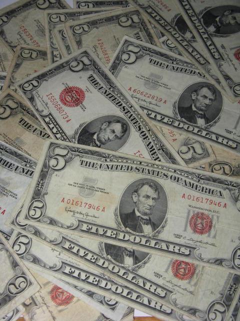 1928 -53-63 $5 Dollar Red Seals ~ $5 Bill G-XF _ Collectible Lot Currency