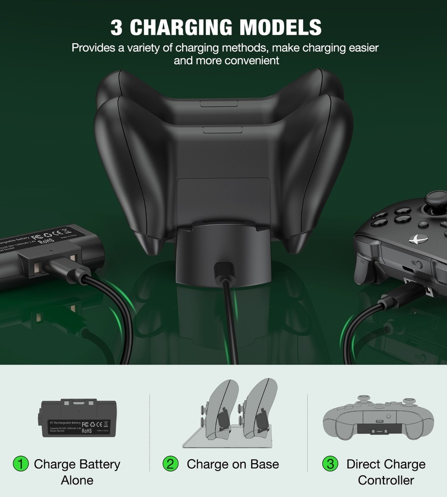 Dual Charging Dock Station+Battery Pack For Xbox One Elite Series X S Controller