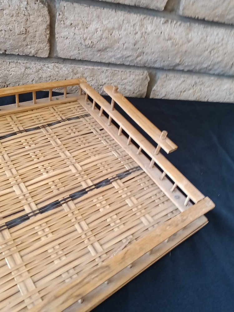 Bamboo Serving Tray Rectangular Sturdy Retro Tiki Barware MCM Boho