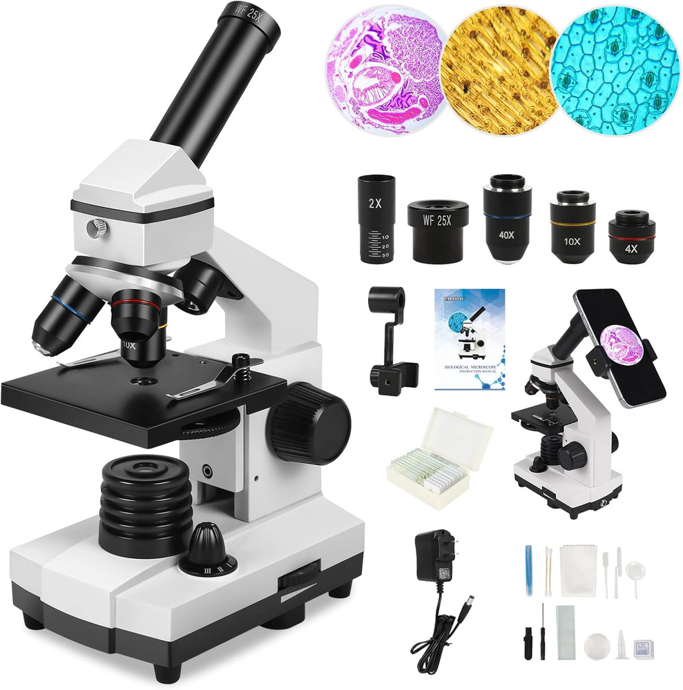 Compound Microscope for Kids 8-12 100X-2000X Microscope Kit Slides Covers Lab