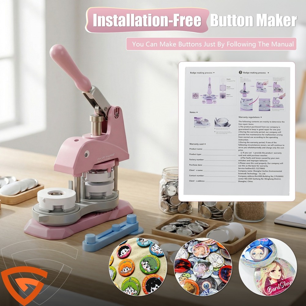 Button Maker Machine 3 Sizes DIY Pin Making Machine 1+1.25+2.25 inch 300 Button