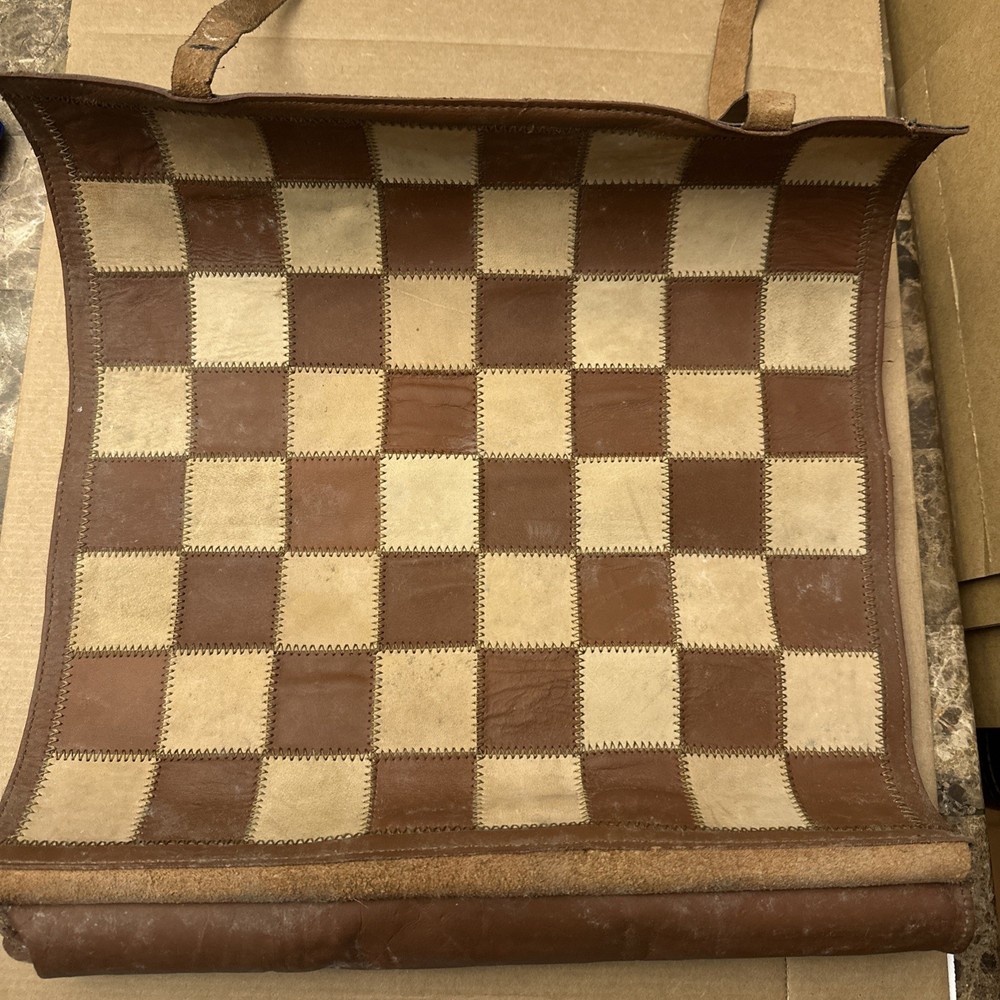 Vintage Leather Checker Board & Checkers