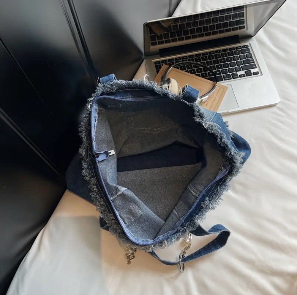 Blue Denim Large Shoulder Bag