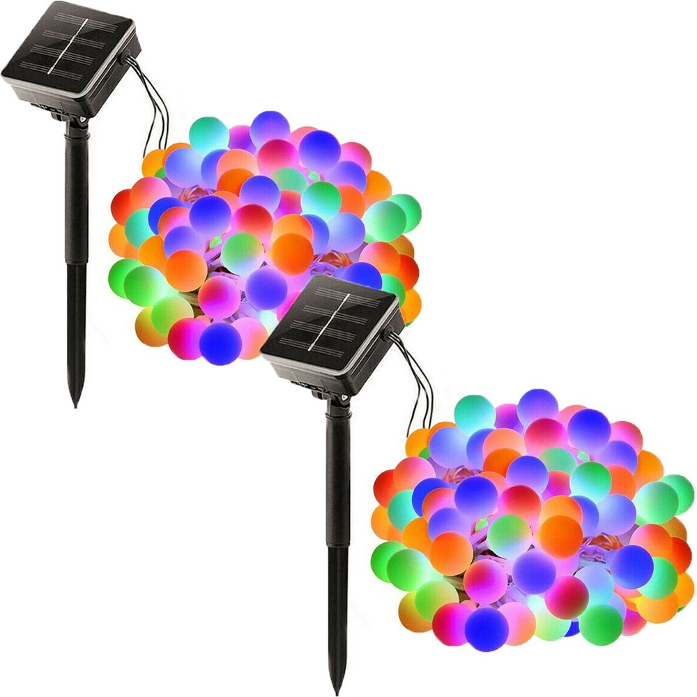 2 Pack Outdoor Solar Globe String Light 8 Modes Yard Landscape 66FT 200LED