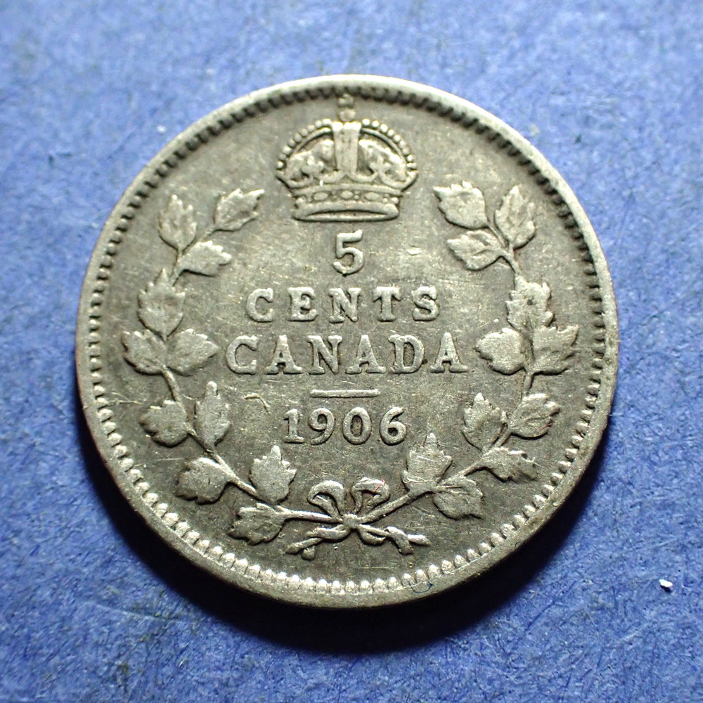 1906 Canada Silver 5 Cents  .925 Silver  VG
