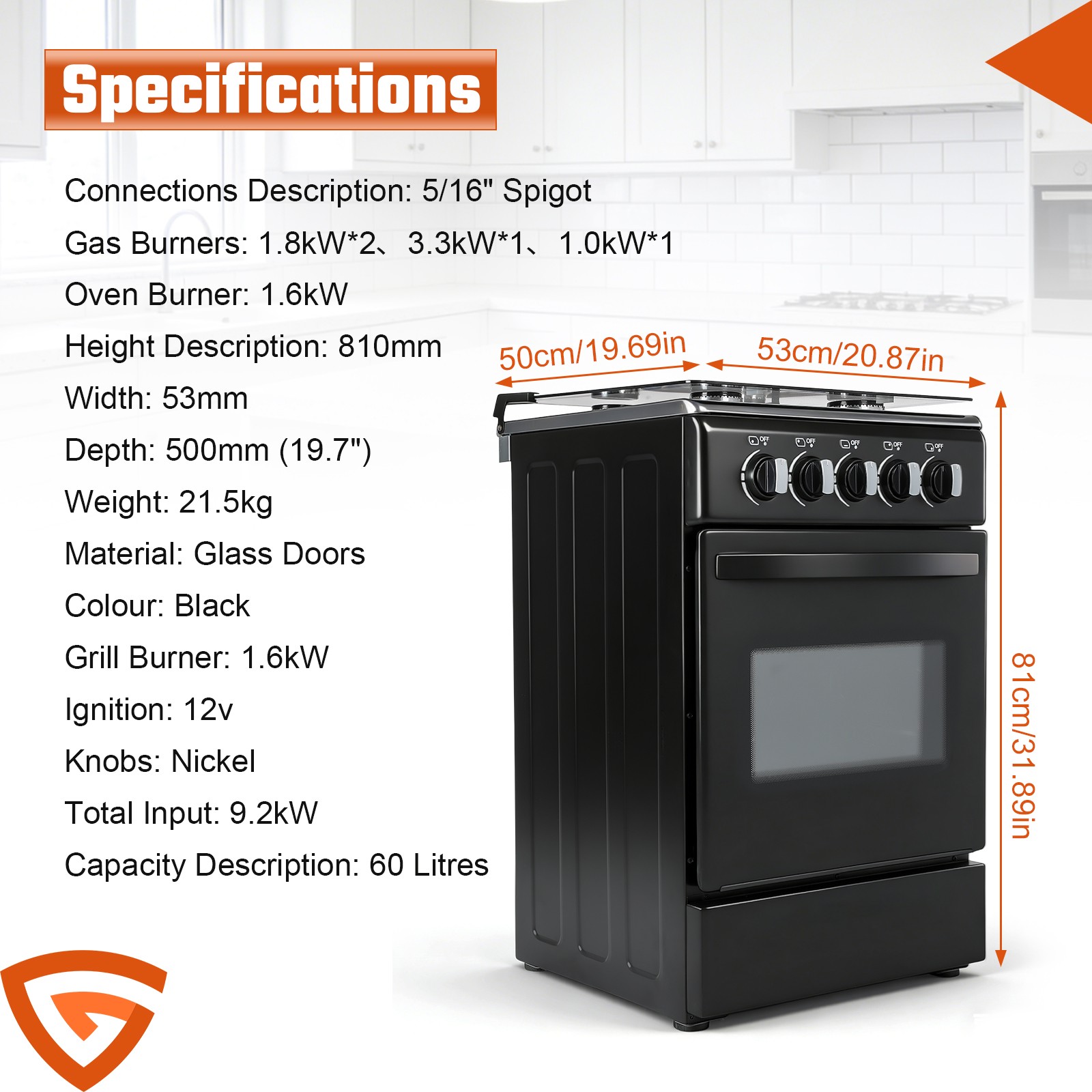 RV Gas Range 31" Tall Propane Range Oven with 4 Burners Stove for RV Apartment