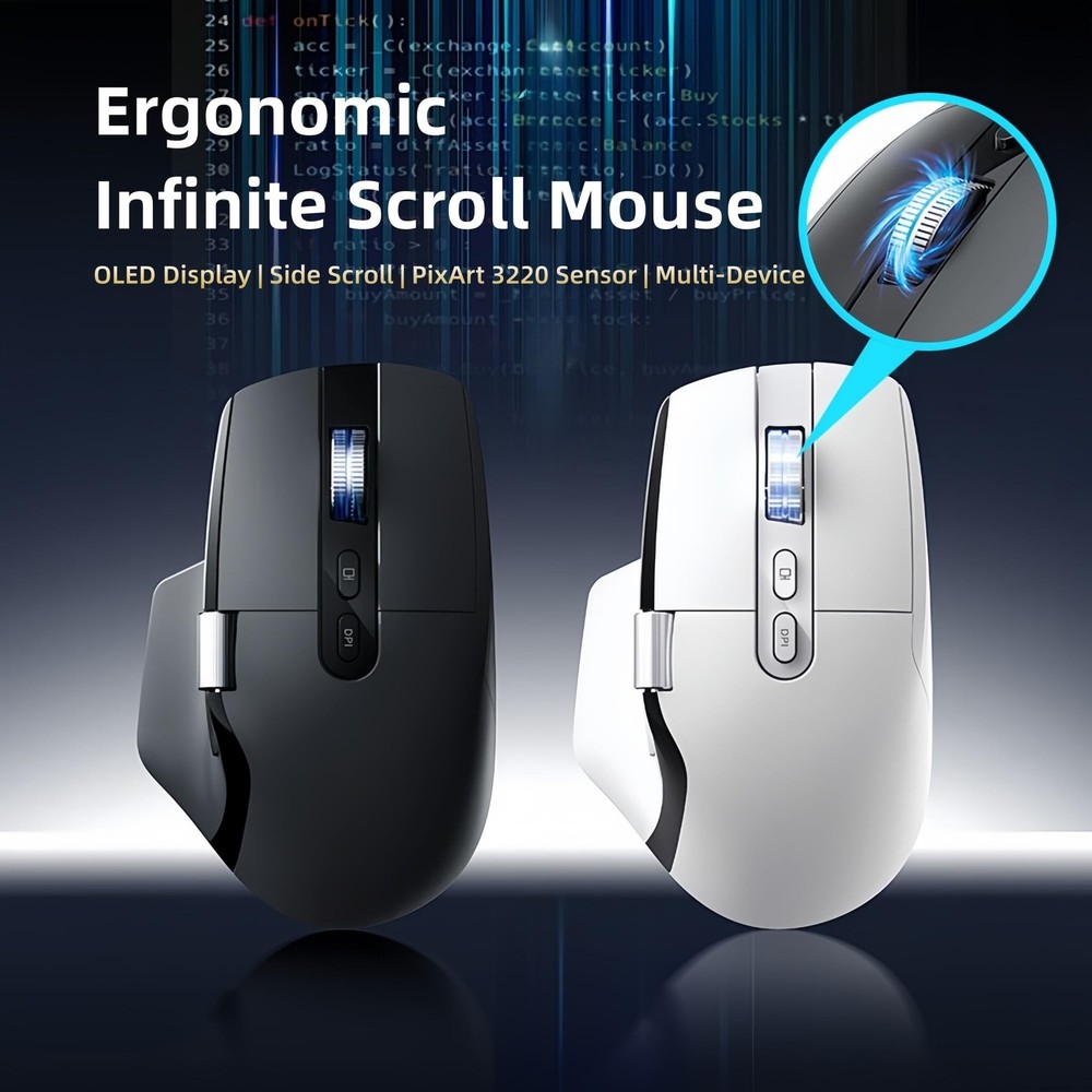 Ergonomic Wireless Mouse with Infinite Scroll & Side Scroll Wheel, Bluetooth ...
