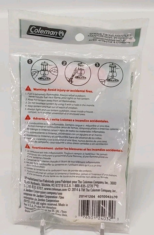 Coleman String Tie #21 Lantern Mantles 4 Pack. New.