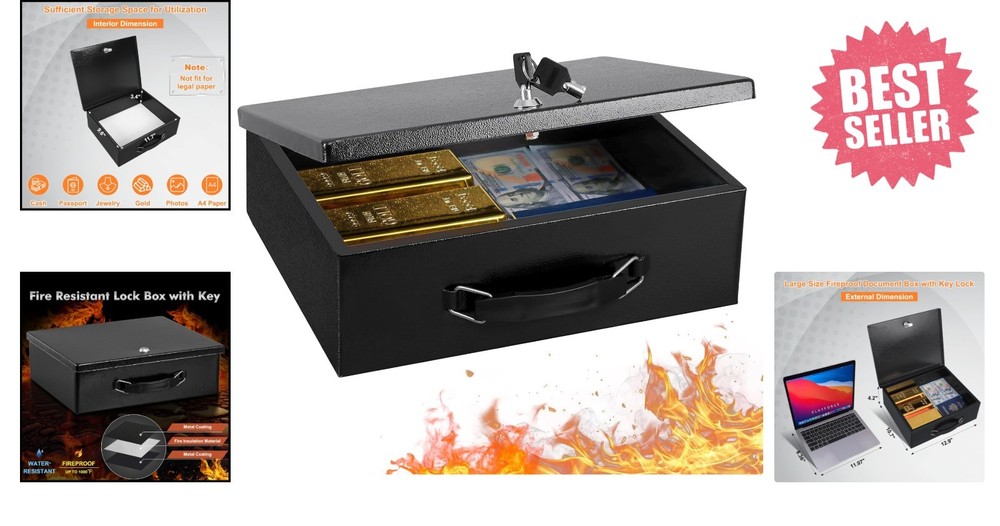 Multi-Purpose Fireproof Lock Box - Secure Storage for Home, Office & Travel