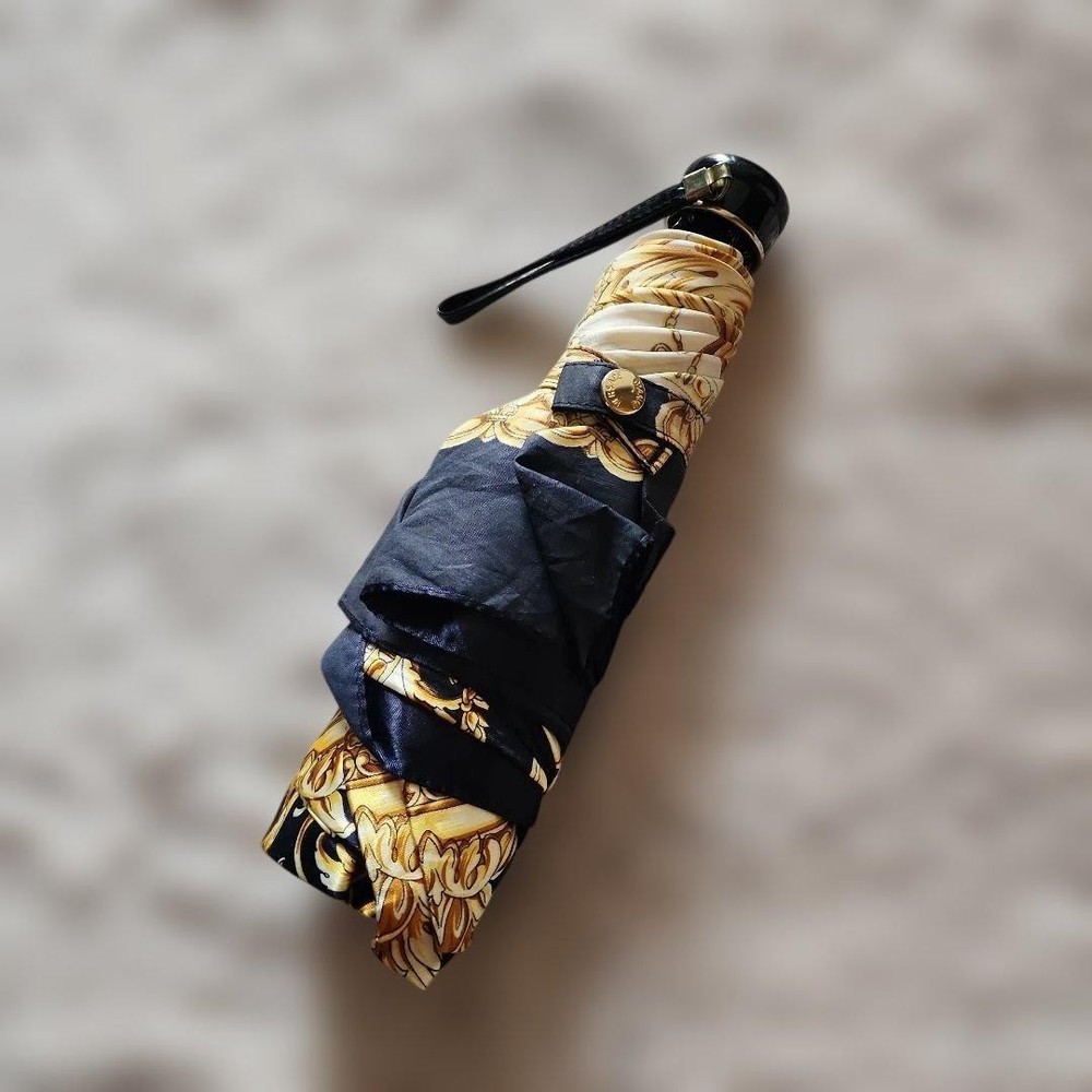 Authentic Gianni Versace Navy Gold Baroque pattern foldable umbrella Used