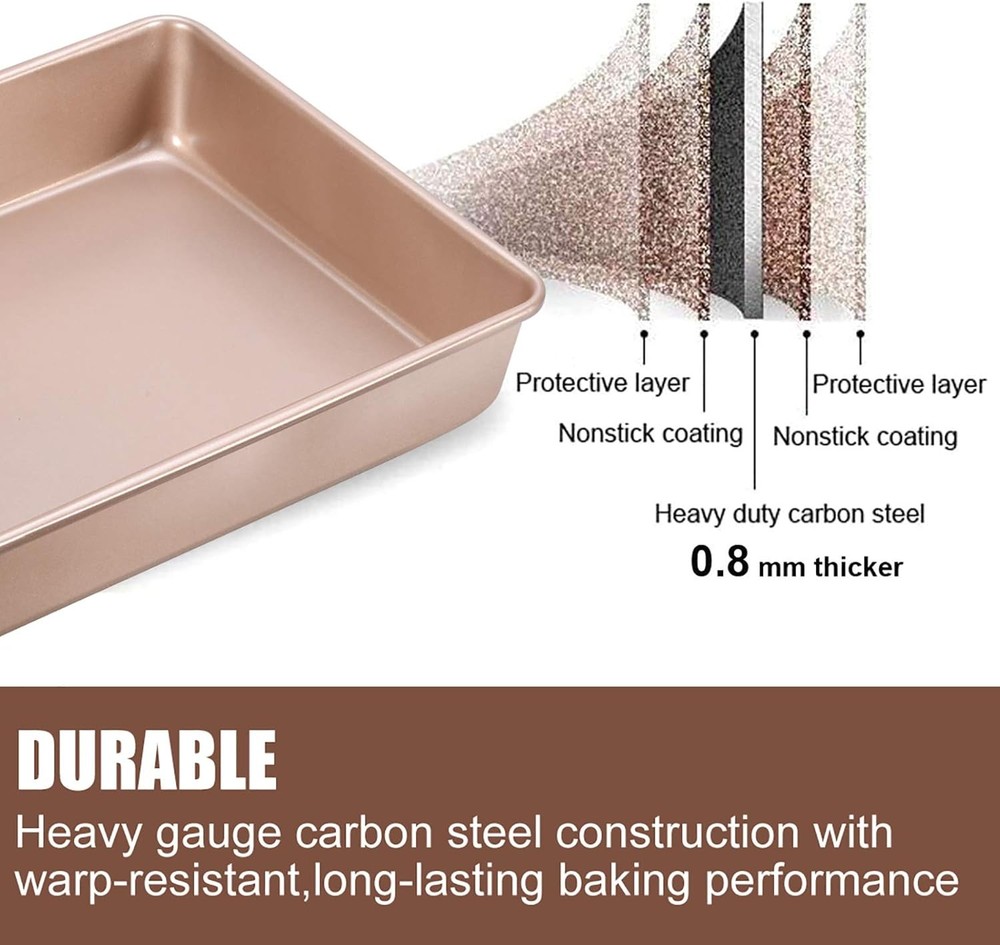 Deep Baking Pans Set Nonstick,Rectangle Cake Pan,Stackable Bakeware Set of