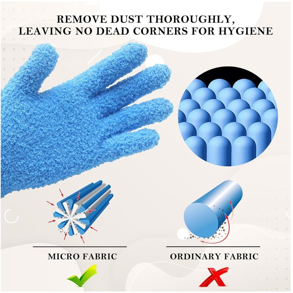 Microfiber Dusting Gloves for Plants & Blinds, 2 Pairs Blue