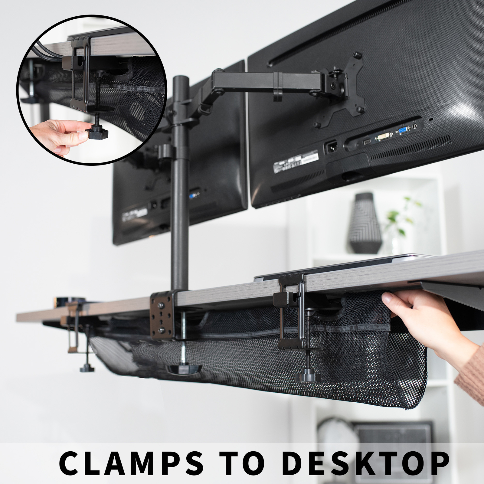 VIVO Black 36" Clamp-on Under Desk Cable Net, Mesh Cable Management