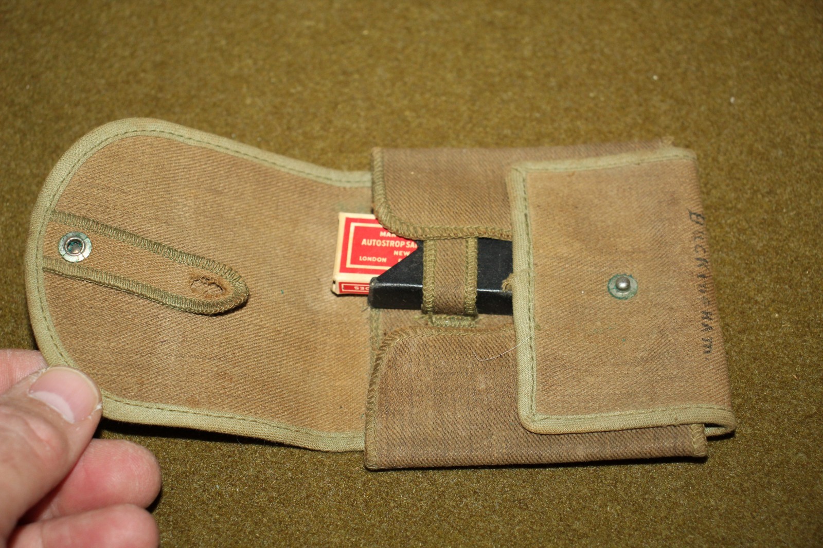 Original WW2 U.S. Army GI's Named OD Canvas Shaving Kit Storage Pouch, Empty