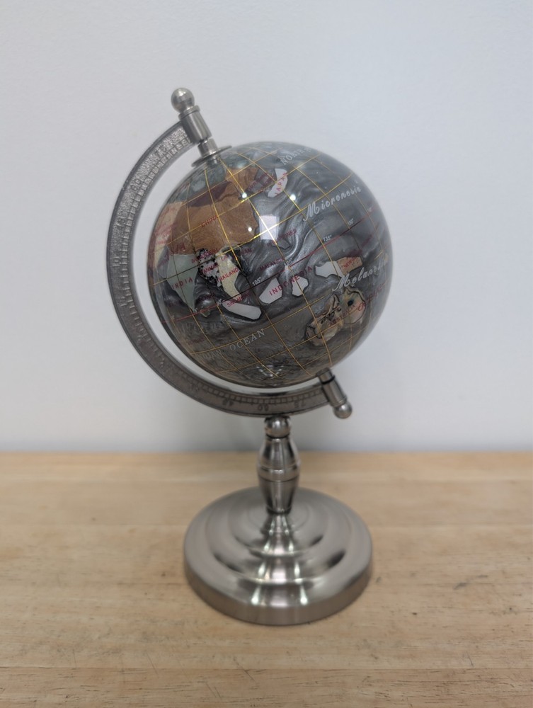 9" Silver Semi Precious Stone Globe
