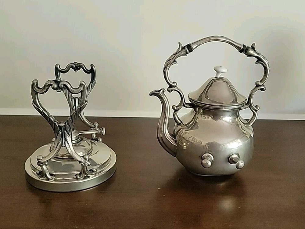 Britannia Sheridan Silver On Copper Tipping Teapot Tea Kettle Tilting Stand