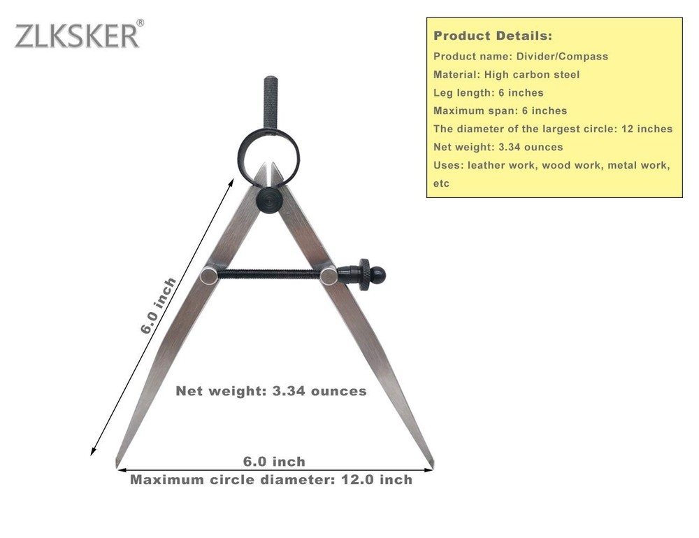 6-Inch Adjustable Lockable Steel Divider Compass for Precise Measurements