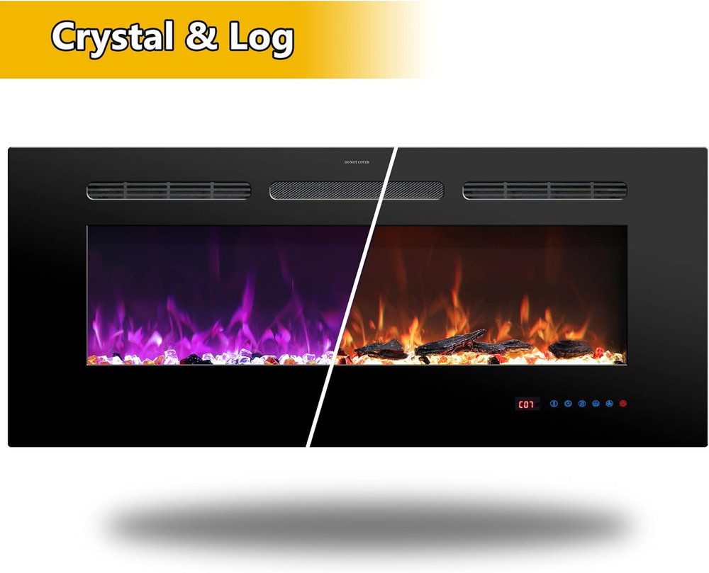 48" Electric Fireplace Insert, Wall Mounted, 13 Color Flames, Remote Control