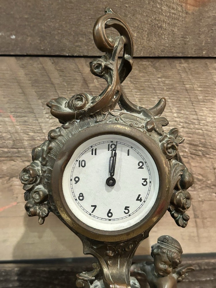 ANTIQUE BRONZE CHERUB ANSONIA VANITY CLOCK