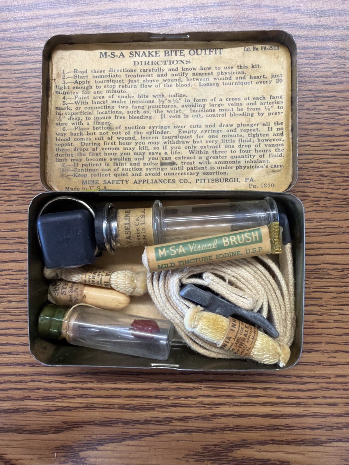 MSA Ever Ready First Aid Packet Mine Safety Snake Bite Kit Tin Vintage
