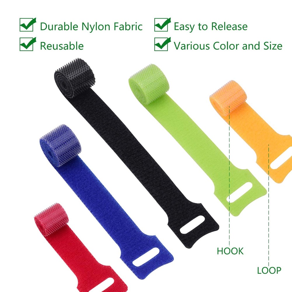 60 Pcs Reusable Fastening Cable Ties Hook and Loop, Multi-Purpose Cable Straps