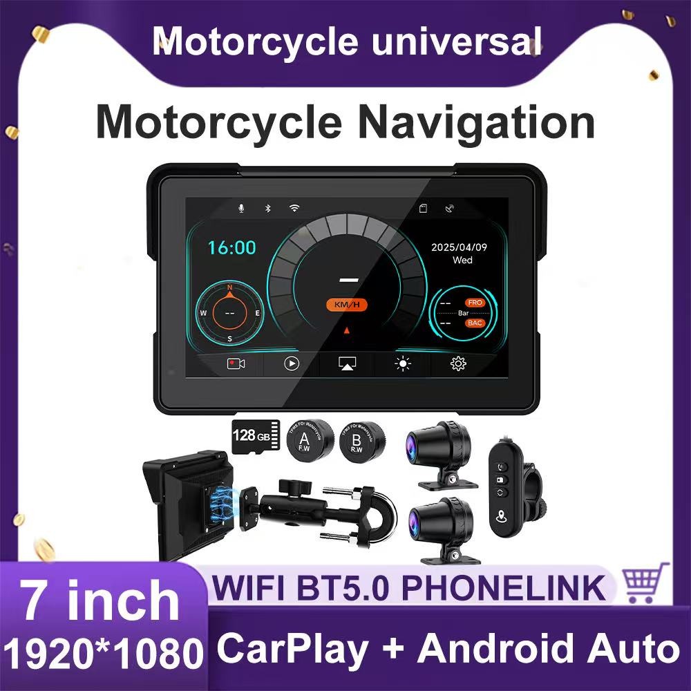 2026 7" Wireless Motorcycle CarPlay Android Auto Navigation (Includes 128G SD)