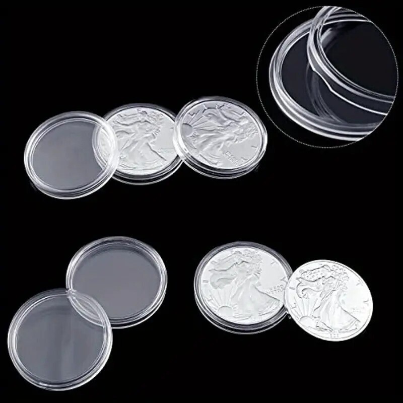 20Pcs 46MM Clear Round Coin Capsule Container Storage Box Holder Case Plastic
