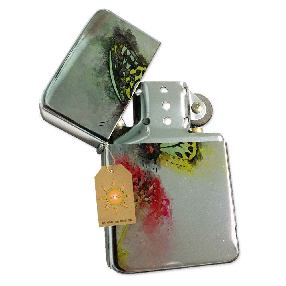 Watercolor Butterfly Pocket Lighter Silver Refillable