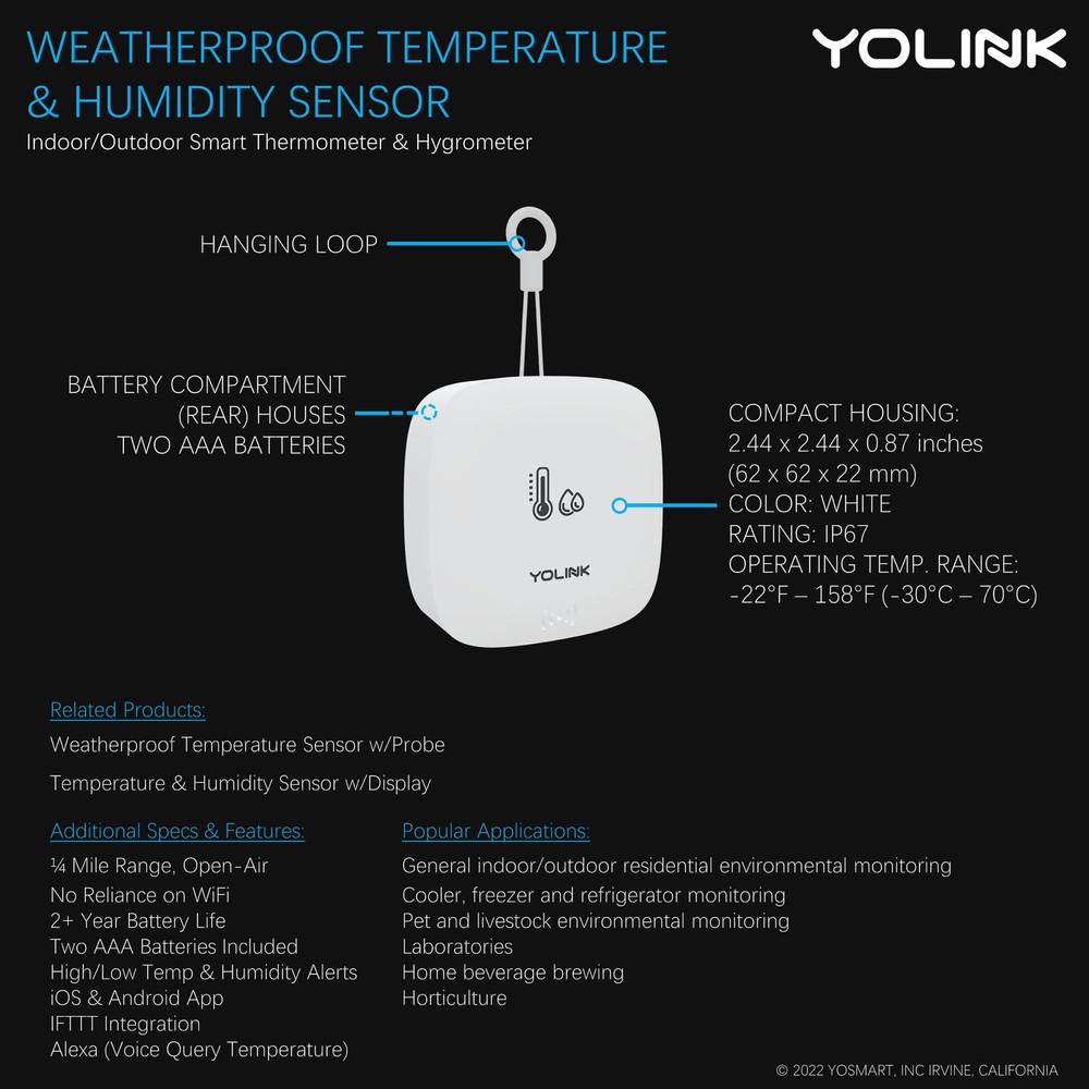 Smart Outdoor Temperature & Humidity Sensor, Hygrometer, Thermometer, 1000' L...