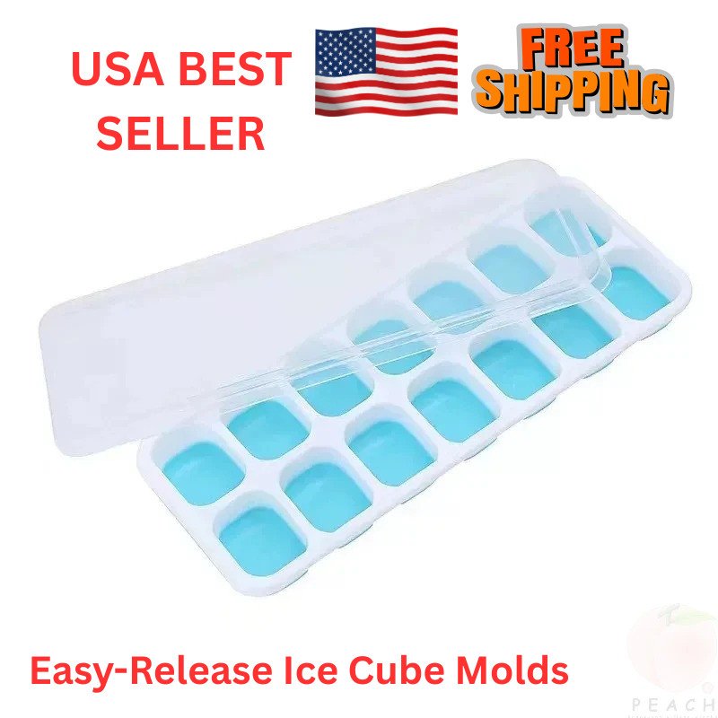Silicone Ice Cube Tray 2 Pack 14 Grid with Lids Stackable Easy Release Mold