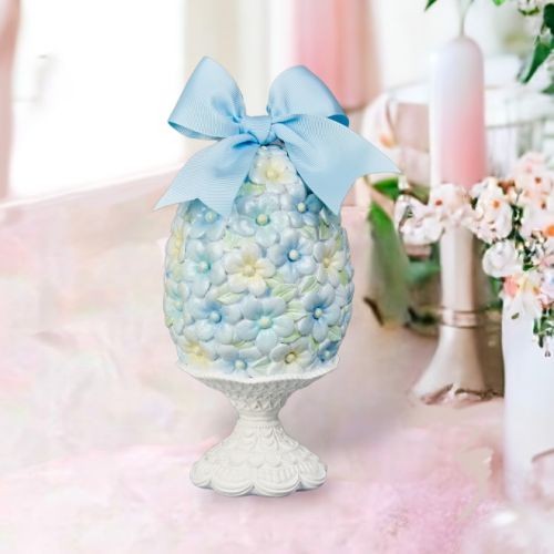 8" Blue Flower Egg On Stand Easter Decor NEW 2025