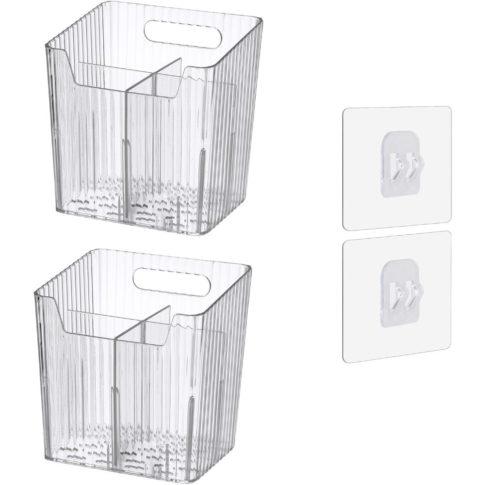 Wall Mounted Shower Caddy Set of 2 Stackable Adhesive Storage Bins Clear Plastic