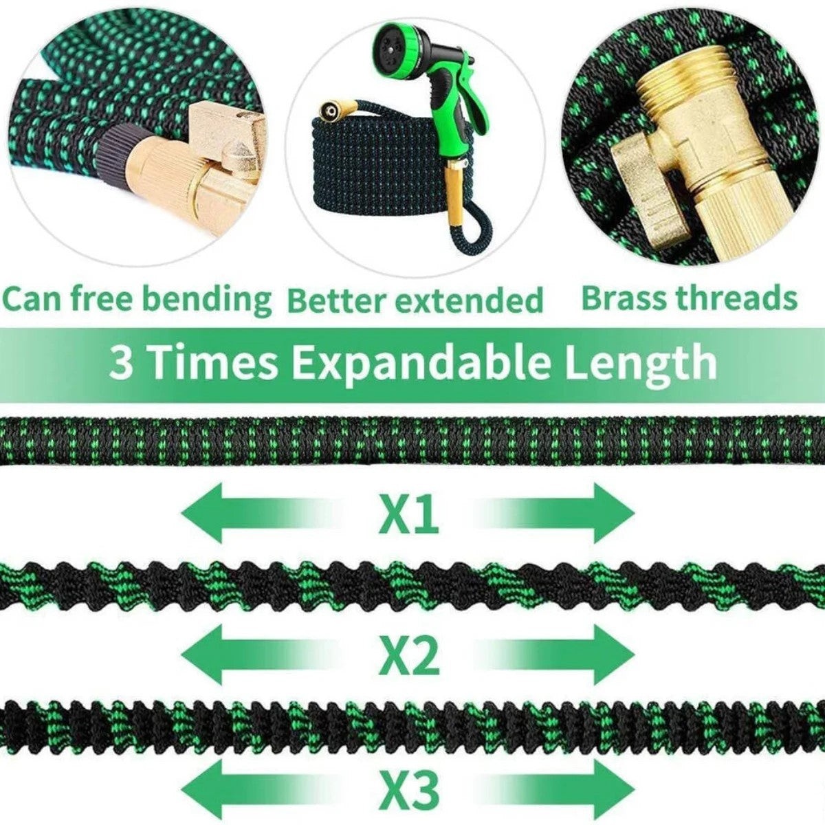 25ft, 50ft, 75ft, 100ft, Expanding Water Hose No-Kink Garden Hose with Nozzle