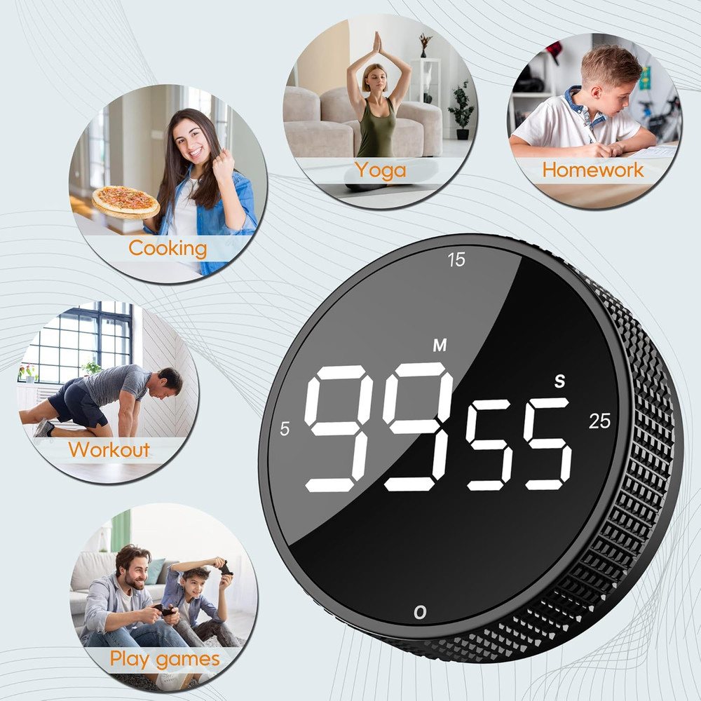 Upgrade Digital Kitchen Timer - Magnetic Countdown Countup Visual Pomodoro Ti...