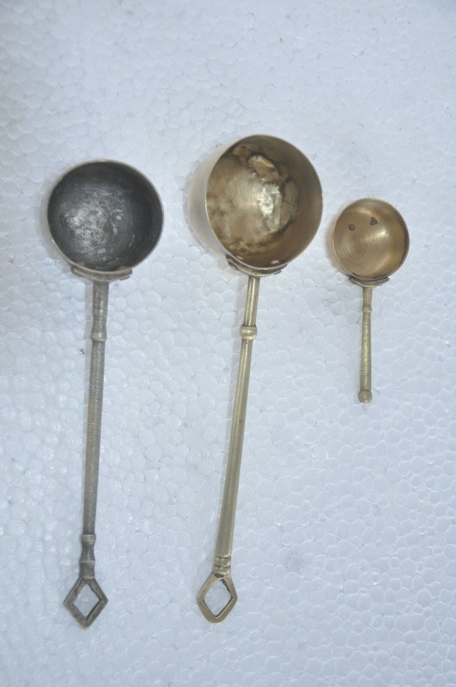 3 Pc Vintage Brass Handcrafted Solid Food Serving Spoons