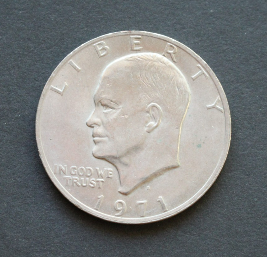 1971 D Eisenhower dollar/about uncirculated/doubled rim and edge error
