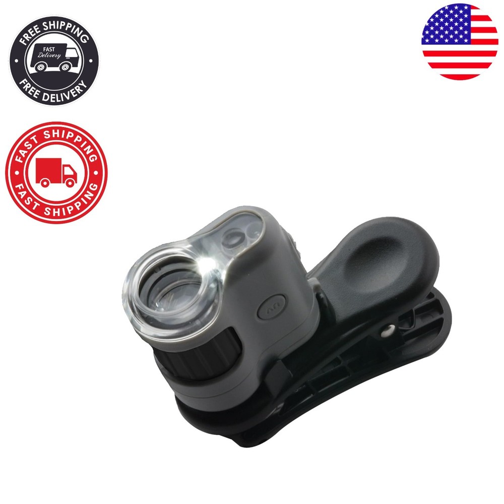20x LED Lighted Pocket Microscope with Universal Smartphone Digiscoping Adapter