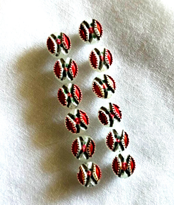 12 Antique Glass Tiny Buttons with Rosebuds .