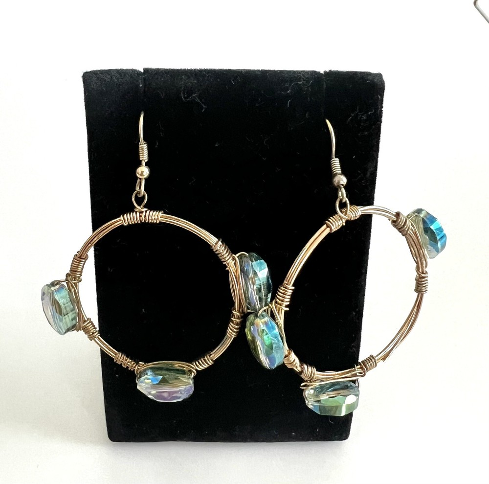 Hand Made Wire Wrapped Dangle Hoop Earrings D5
