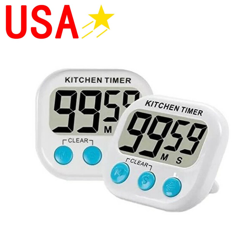 2x Digital Kitchen Timer Magnetic Cooking LCD Large Count Down Clear Loud Alarm