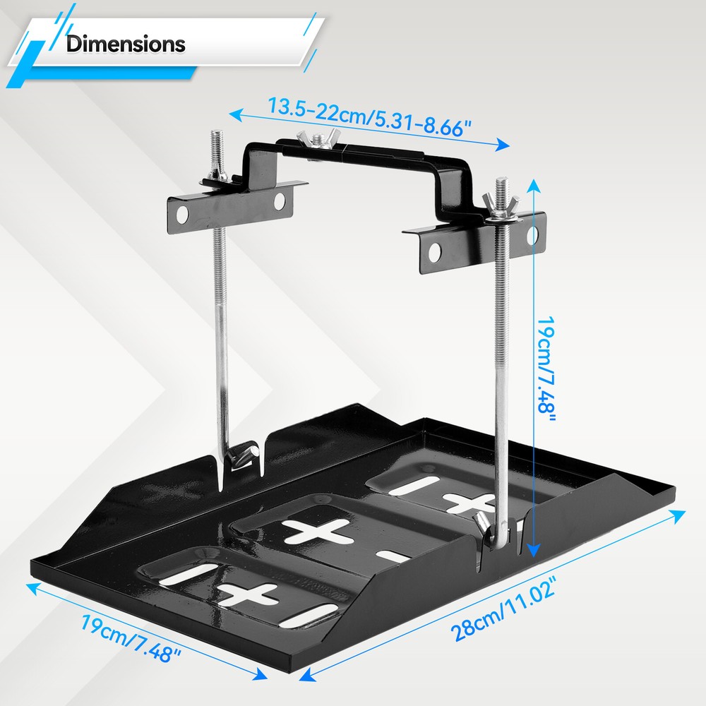 Storage Battery Holder Adjustable Tray + Hold Down Clamp Bracket Kit Universal