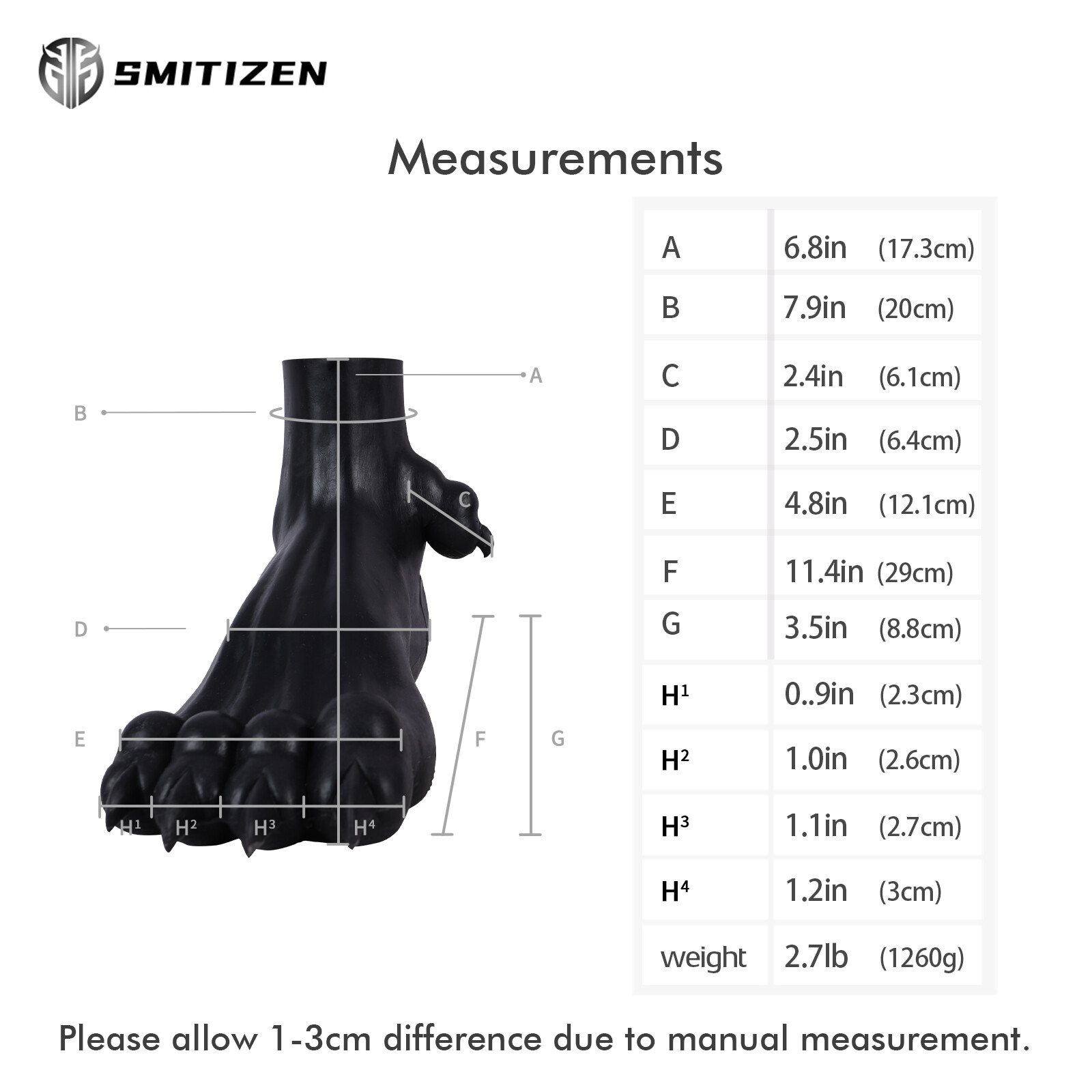 Smitizen Silicone Black Dragon Beast Paw Costume for Cosplay