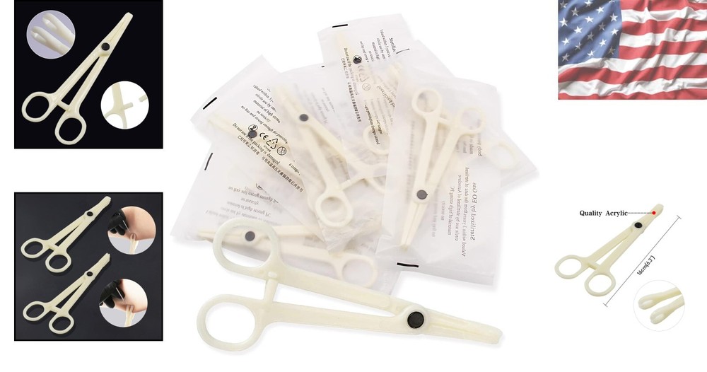Compact Disposable Piercing Forceps - 10Pcs Slotted Clamps for Various Piercings