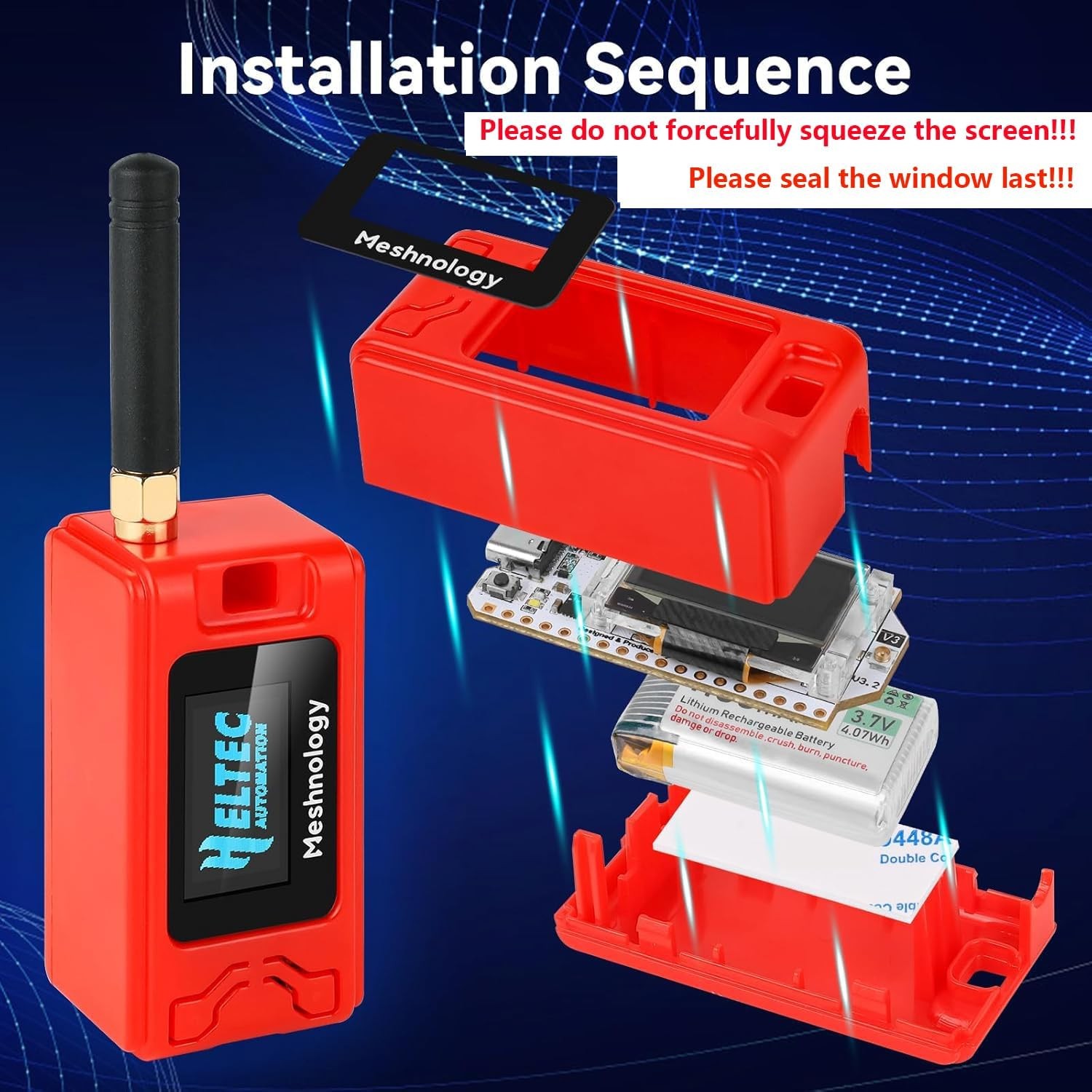 2Sets HelTec Meshtastic LoRa ESP32 V3 SX1262 Board+915MHz Antenna + Battery+Case