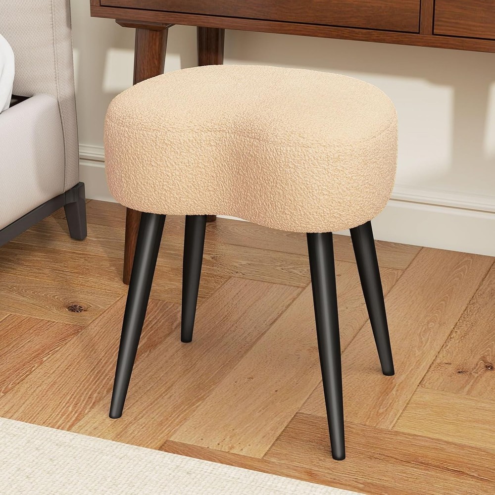 White Vanity Stool Soft Makeup Stool W/ Solid Metal Legs Vanity Corner Morden